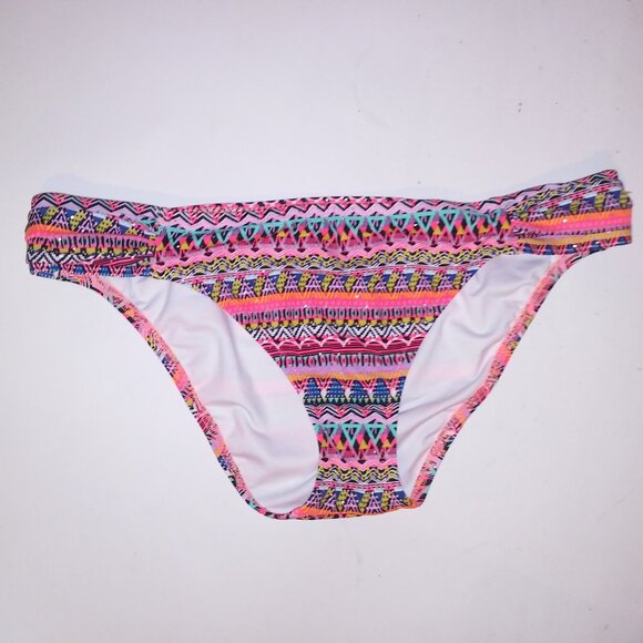 Victoria Secret Swim Bikini Bottom Large Knockout Colorful Geo Side Ruffle Preow - Picture 3 of 8